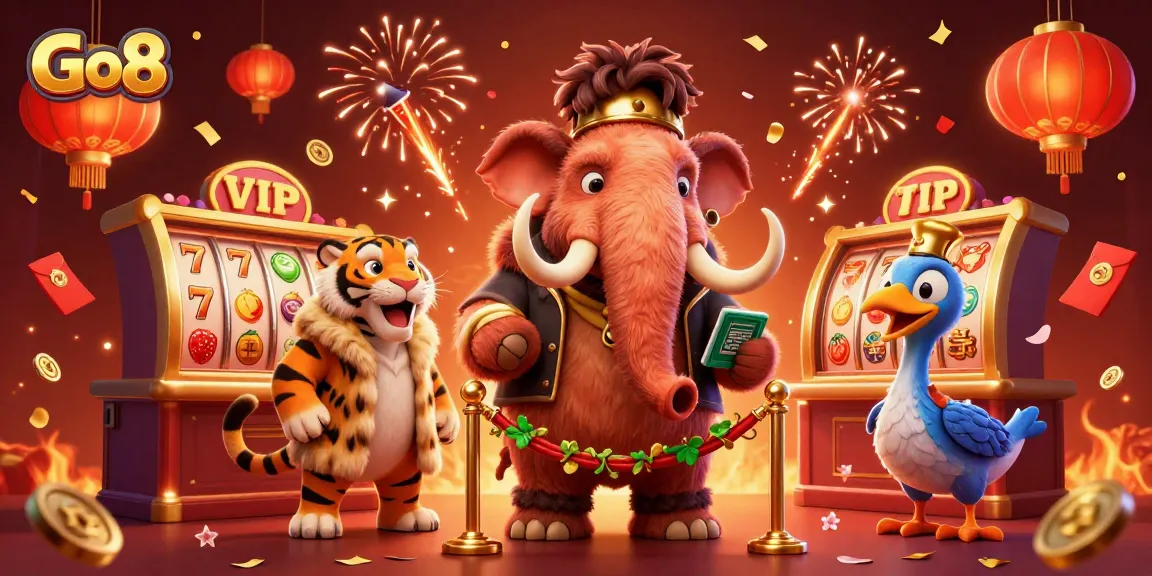 Win big at Go8's vibrant casino with a woolly mammoth bouncer and captivating VIP vibes.