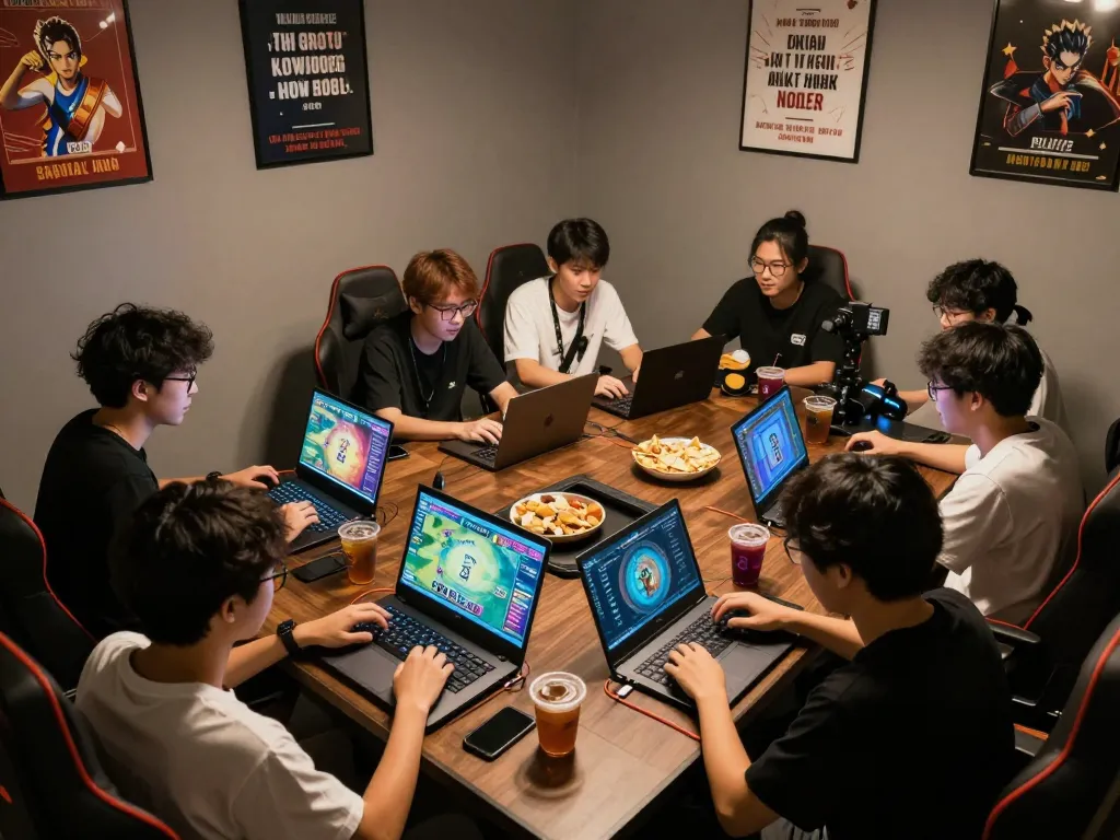 Players enjoying game bài đổi thưởng in a lively online gaming setting with engaging screens and snacks.