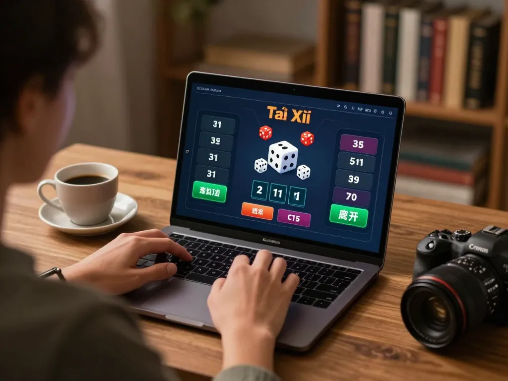 Playing Tài Xỉu online with a laptop, showcasing a cozy gaming atmosphere and strategic environment.