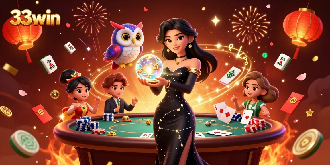 Experience the thrill of winning at 33win poker, featuring vibrant characters and dynamic casino elements.