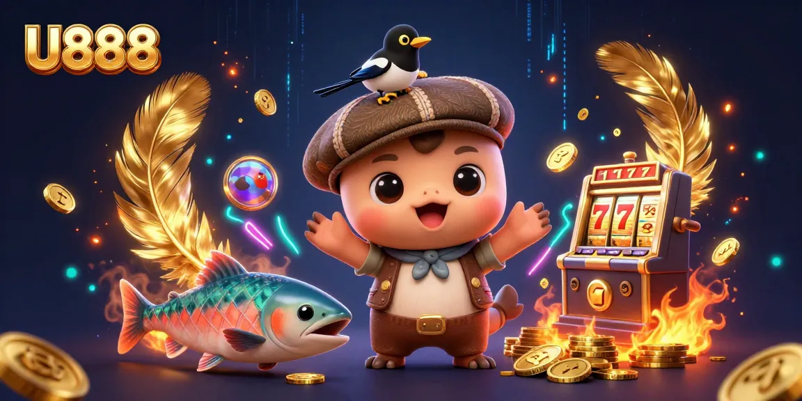 Wager with U888 in a vibrant slot machine scene featuring Nessie and friends