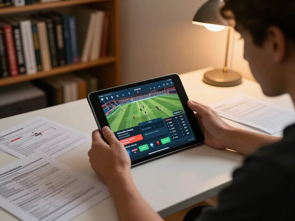 Engaging in soi kèo strategies while using a tablet for sports betting at home.