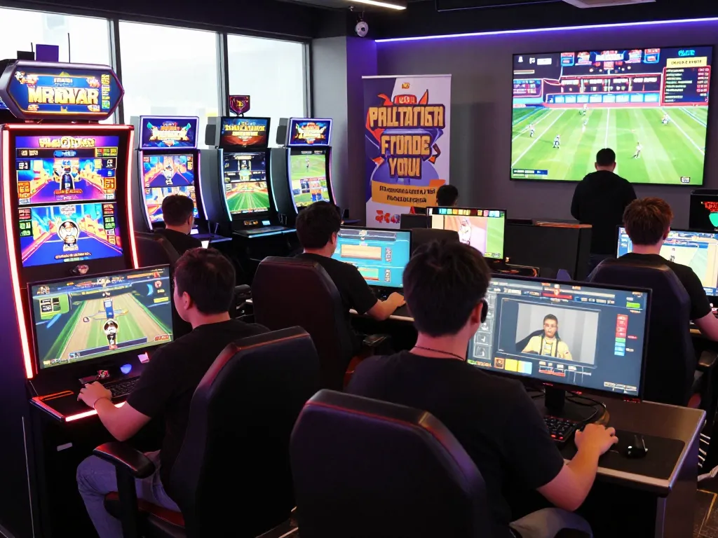 Exciting AQ777 online gaming scene with diverse players enjoying slots, sports betting, and live dealer games in a vibrant atmosphere.