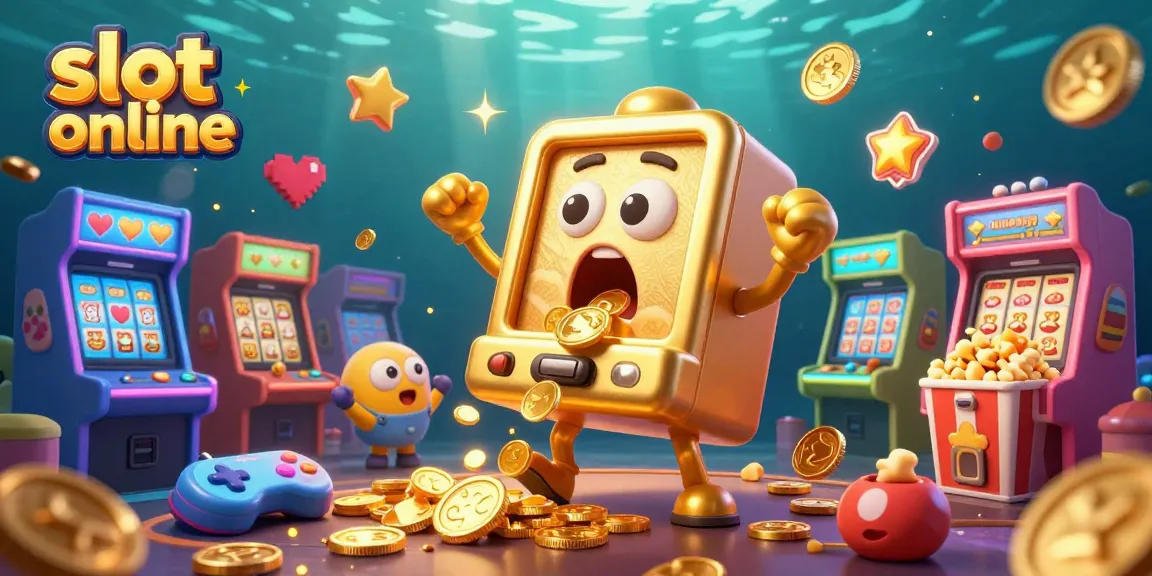 Experience vibrant slot online excitement with a golden slot machine jackpot celebration amidst cheers and dynamic game elements.