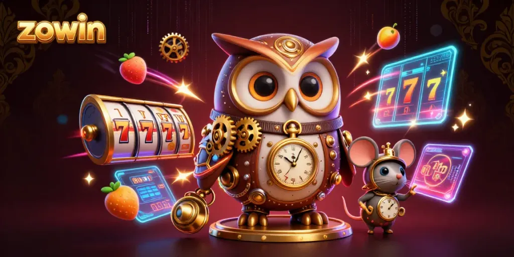 Experience the excitement of zowin in this vibrant casino scene filled with dynamic slot elements.