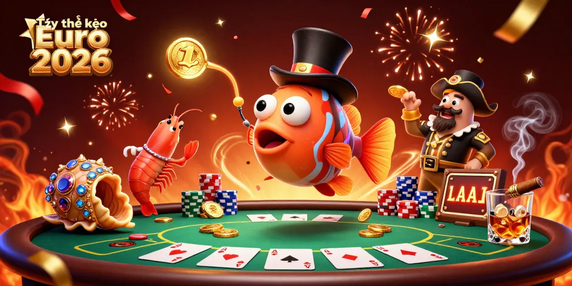 A dynamic 3D scene showcasing the Tỷ lệ kèo Euro 2026 with characters attracting golden coins amidst vibrant casino elements.