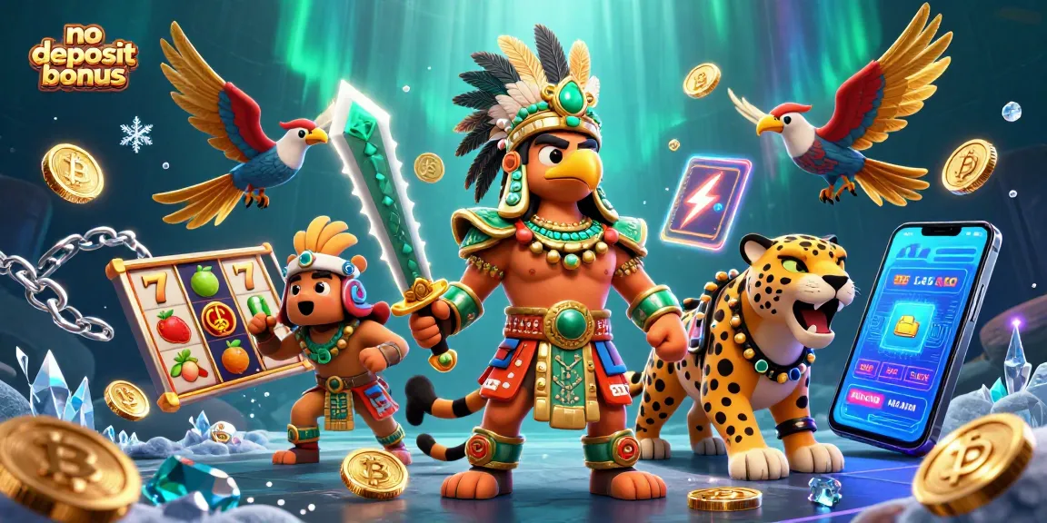 Experience no deposit bonus slots action with Aztec warriors amidst vibrant gaming elements.