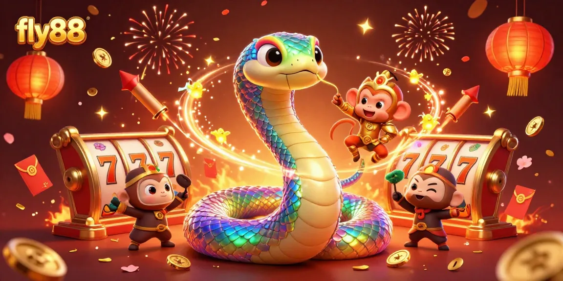 Play games with fly88 while enjoying a vibrant 3D illustration of slot reels and golden elements.