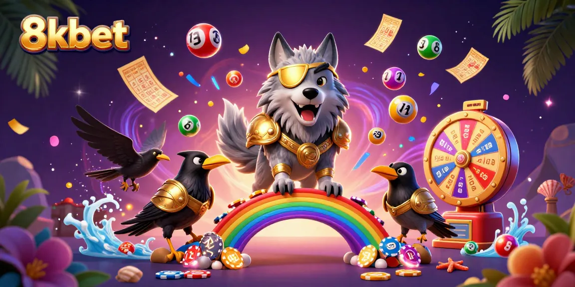 Experience thrilling wins with 8kbet at a vibrant casino-themed illustration.