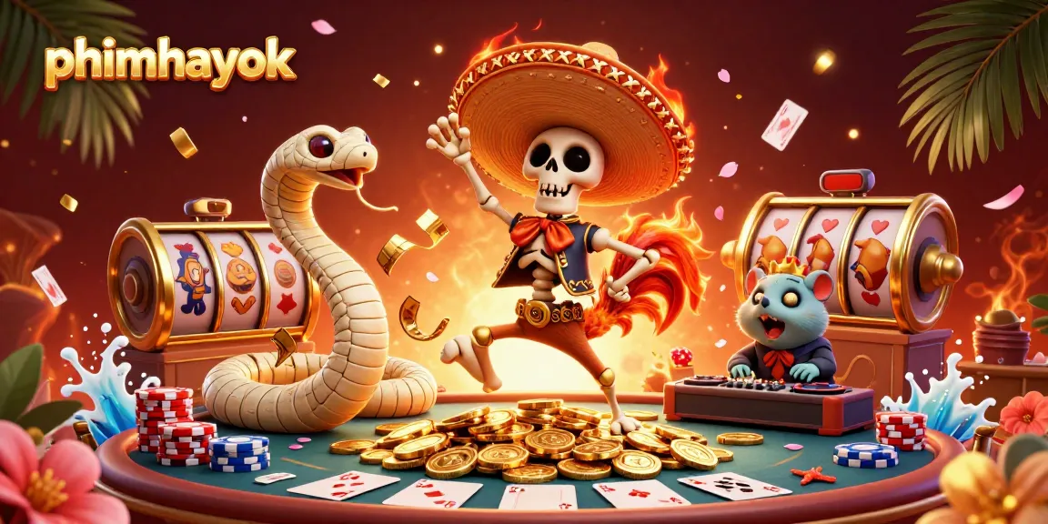 Experience thrilling gameplay at phimhayok with a vibrant victory celebration scene featuring unique gambling characters.