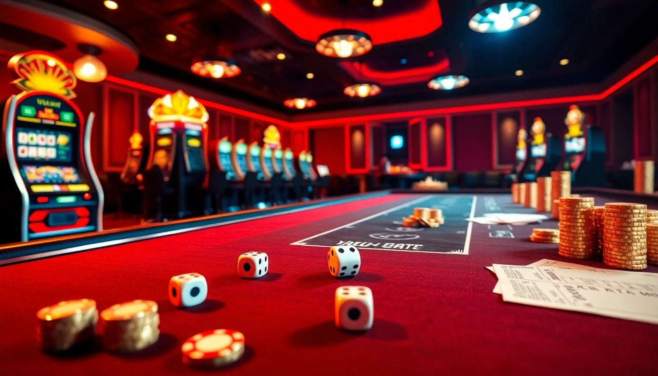 Exciting scene of online gambling at V9BET đang nhập with casino games and betting slips.