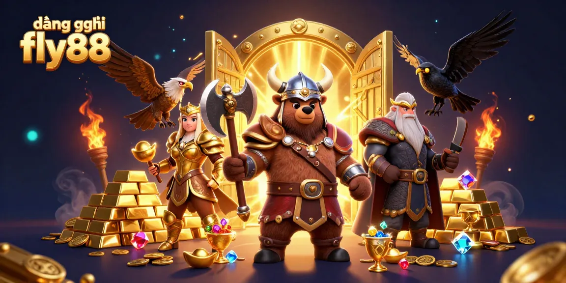 Engage in đăng ký fly88 online, featuring characters in an ultra-detailed casino environment filled with treasure.