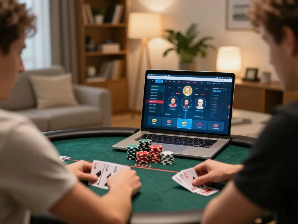 TG88 player strategizing in poker game online with cozy home ambiance