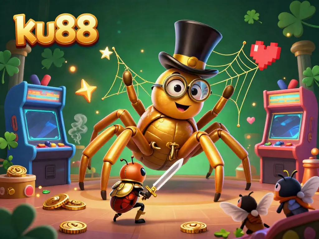 Experience thrilling gaming adventures at ku88 with a vibrant 3D casino illustration featuring unique characters.