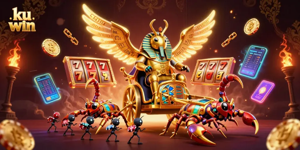 Win at ku win with strategies in a vibrant casino scene featuring golden elements and exciting games.