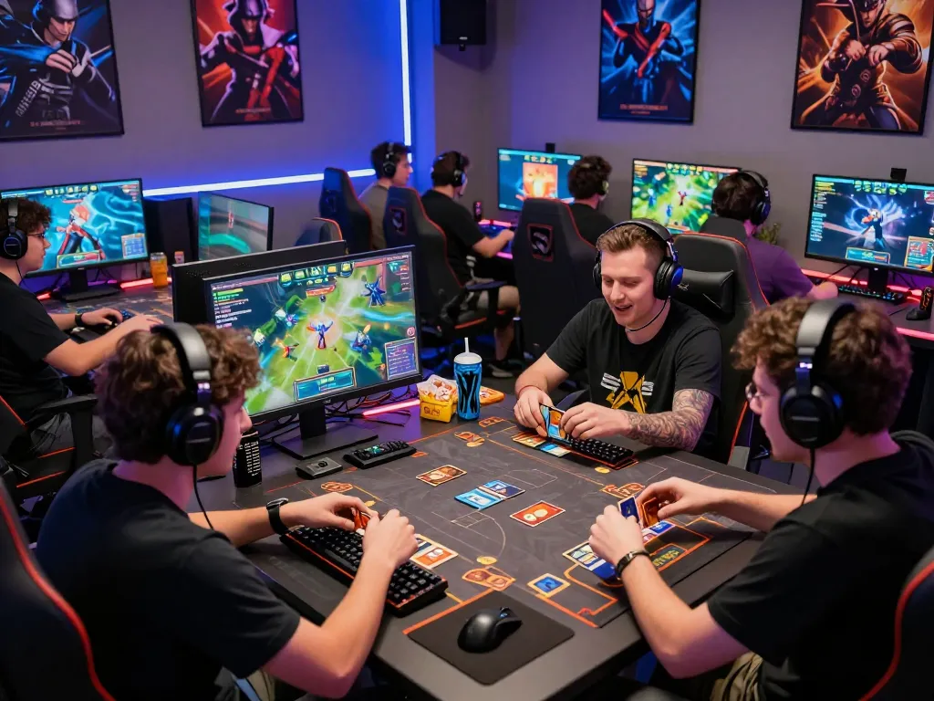 Players enjoying a competitive session at 789 club, surrounded by gaming gear and vibrant atmosphere.