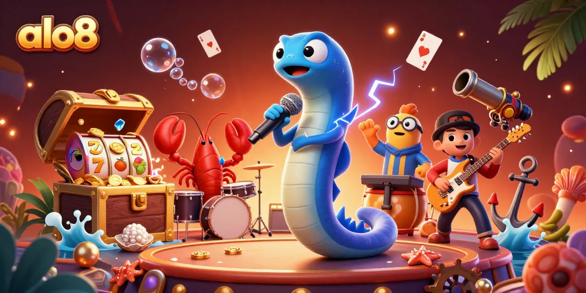 Experience the excitement of alo8 with vibrant underwater casino scenes featuring 3D characters and treasure.