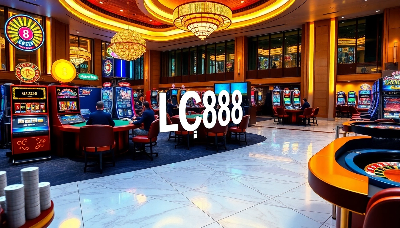 Engaged players enjoy high-stakes gaming at LC88's luxurious casino tables.