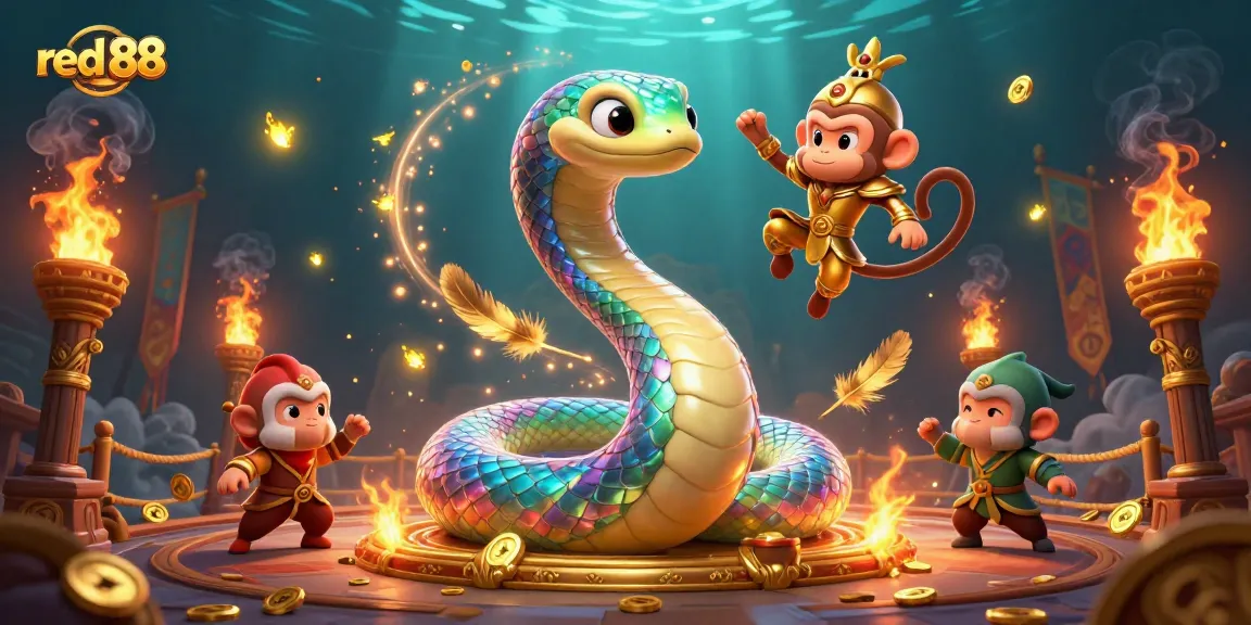 Experience the thrill of red 88 casino with a vibrant scene of enchanted characters and dynamic gaming elements.