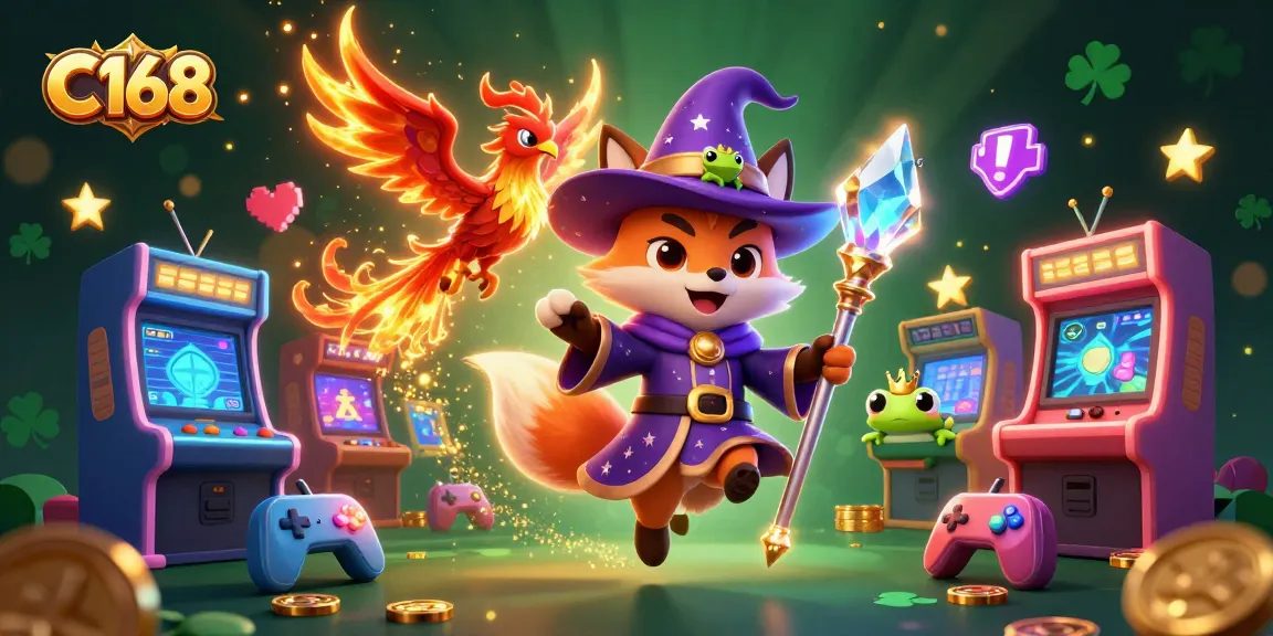 C168 players enjoy a vibrant 3D illustrated casino world with enchanting characters and colorful gaming elements.