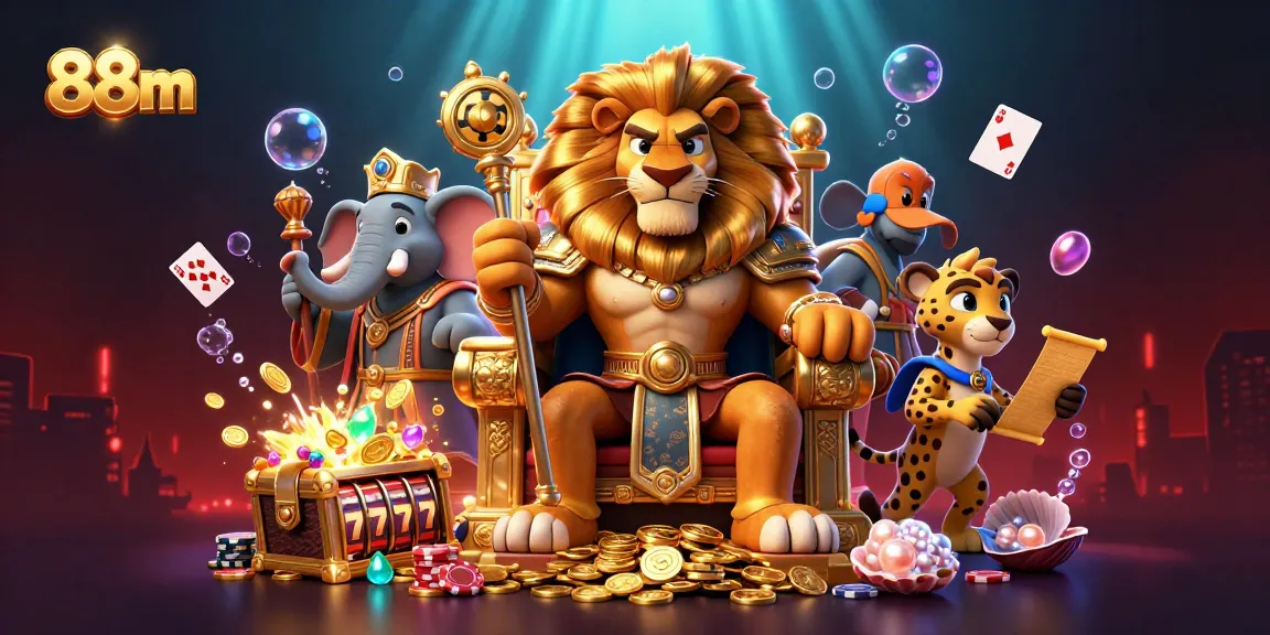 Spin the reels with excitement as fierce lion king and friends rejoice in 88m casino treasure.