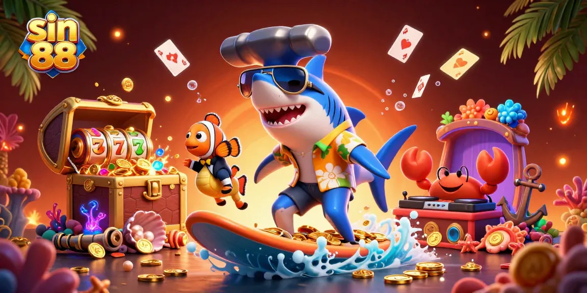 Experience the excitement of sin 88 with vibrant 3D casino elements and playful characters.