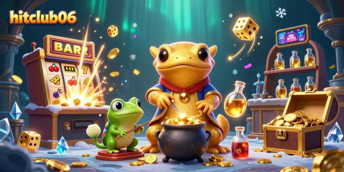 Engage with hitclub06 as a golden alchemist reveals gaming treasures and riches amid vibrant casino elements.