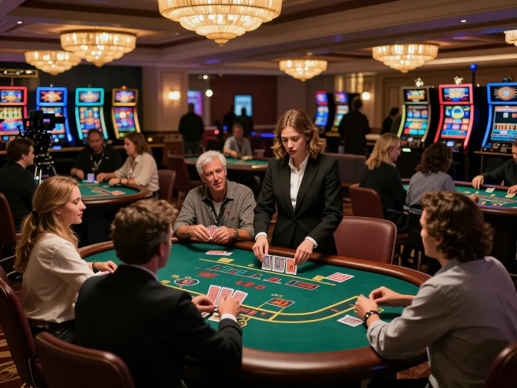 Players enjoying an engaging game of blackjack at lc 88's upscale casino with elegant decor and ambient lighting.