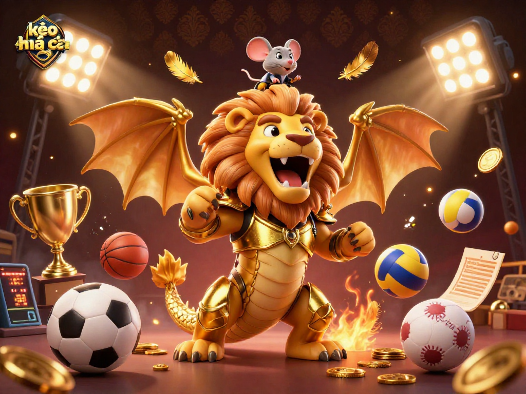 Bet on kèo nhà cái with excitement in a dynamic casino scene featuring a chimera and sports elements.