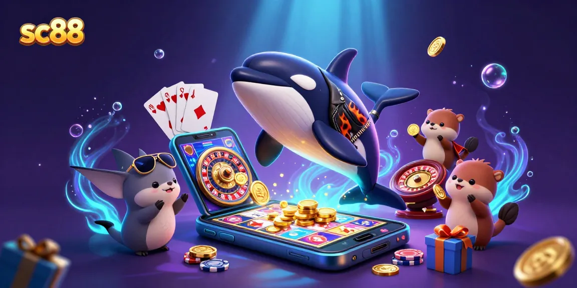 Engage with sc88 slots as cartoon characters celebrate wins in a vibrant underwater casino scene.