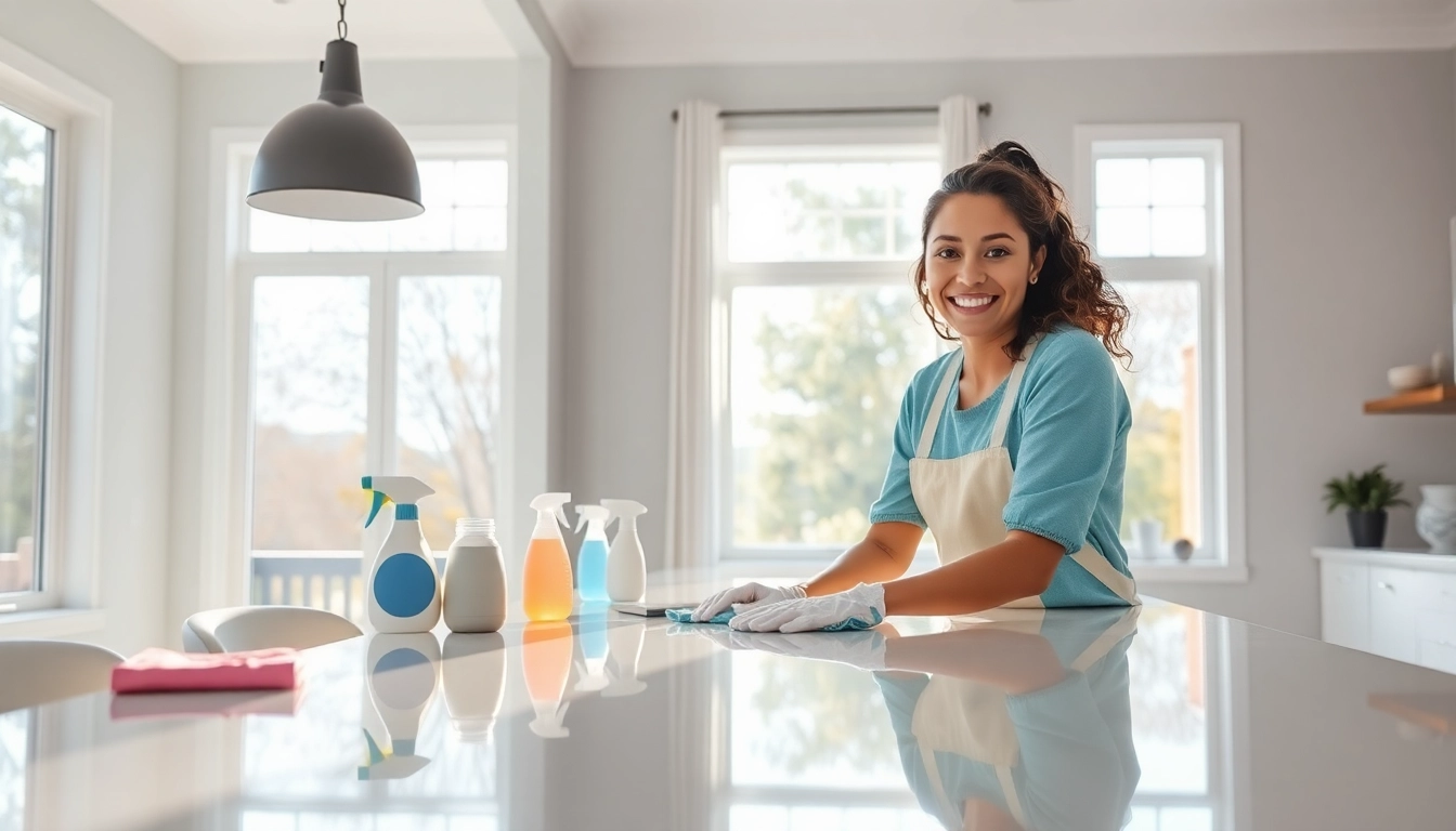 Enhance your home with house cleaning Atlanta services featuring a dedicated cleaner in action.