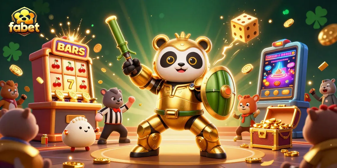 Experience thrilling slots action with fabet's vibrant scene of a golden panda and jackpot coins.