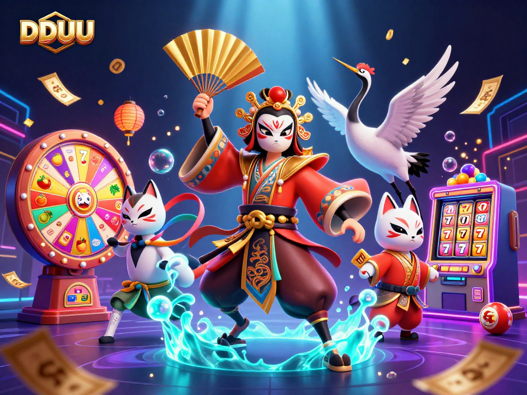 Experience the thrill of DDUU with vibrant slots and dynamic gaming elements in a rich casino scene.