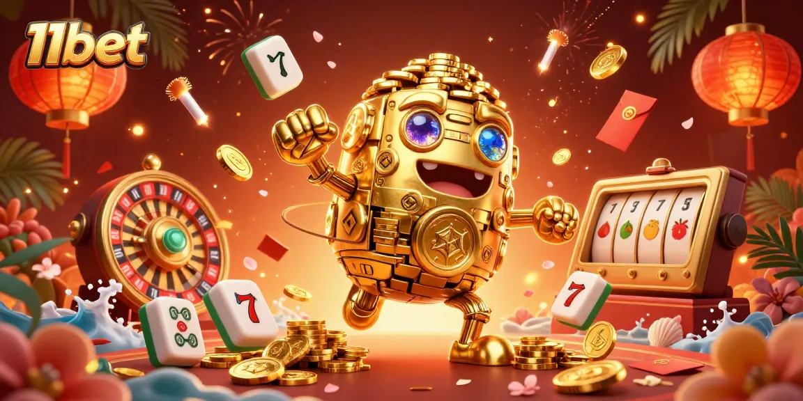 Spin and win with the vibrant 11bet casino scene filled with gold coins and lucky symbols.