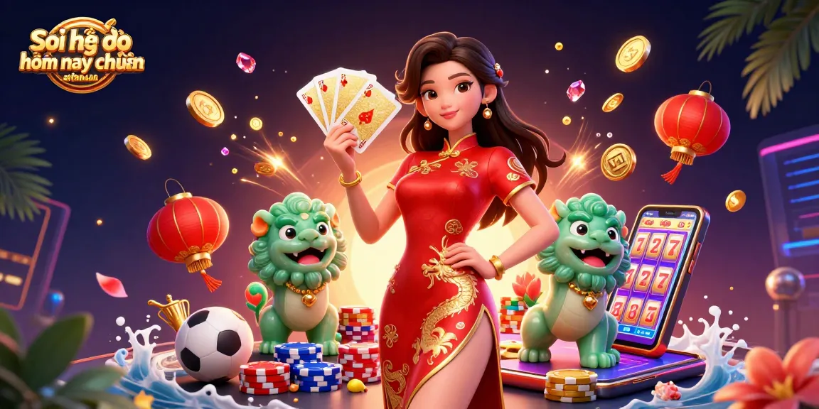 Soi kèo bóng đá hôm nay chuẩn betting strategies visual with dynamic characters and game elements in a rich casino scene.