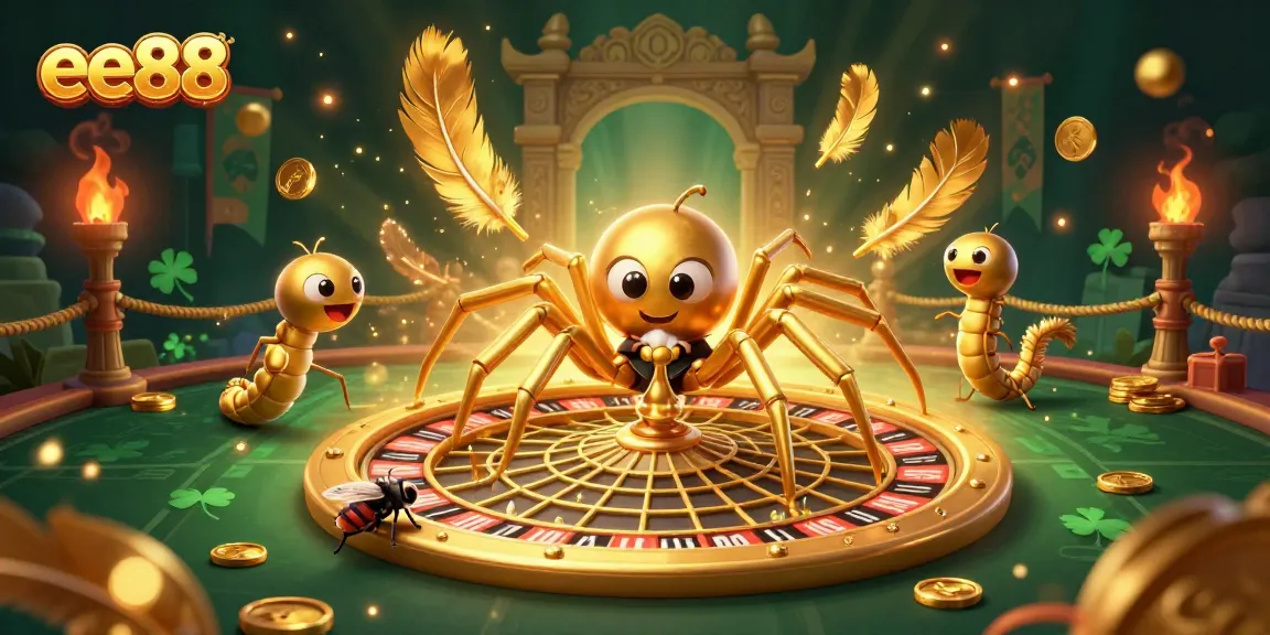 Engage with ee88 at the roulette wheel as a golden spider spins its bets, highlighting thrilling casino action.
