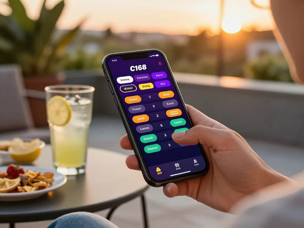 C168 user enjoys mobile betting with smartphone in a relaxed outdoor setting.