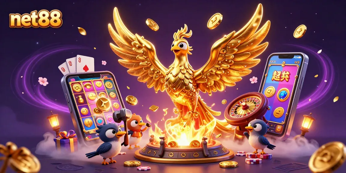 Experience thrilling slot gameplay with net88's golden phoenix and vibrant casino elements.