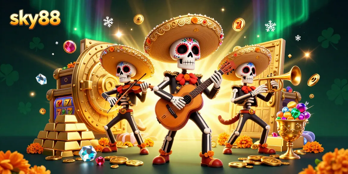 Experience thrilling casino action with sky88 in a vibrant mariachi scene, overflowing with treasures.