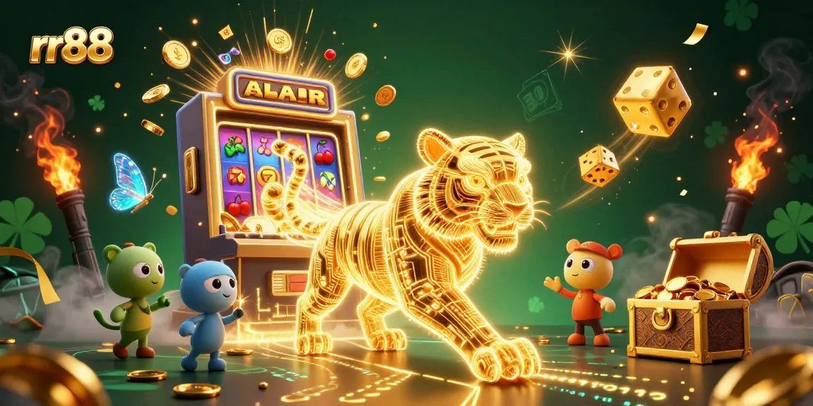 Experience thrilling jackpots at rr88 with a neon golden tiger and exciting game elements.