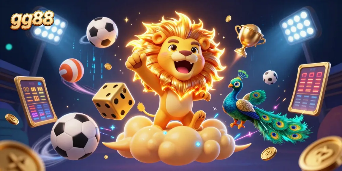 Players enjoy gg88 with a dynamic array of sports betting, golden dice, and vibrant casino elements.