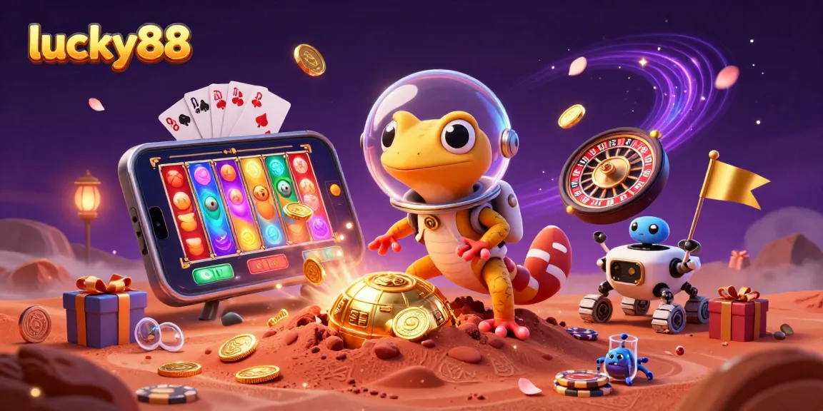 Experience the thrilling game play of lucky88 with vibrant slot reels and animated casino visuals.