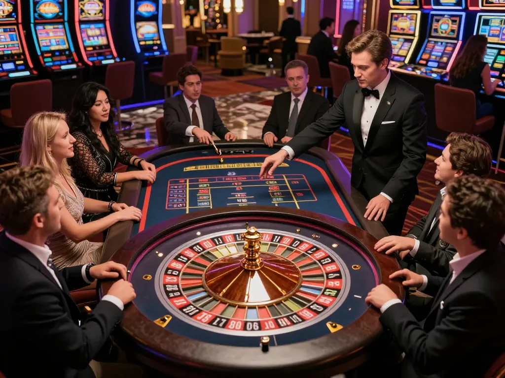 Players placing bets at the roulette table in Sunwin casino, showcasing excitement and strategy.
