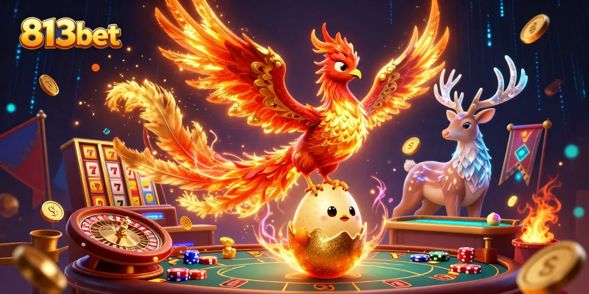 Jogue apostas emocionantes no 813bet com uma ilustração vibrante de cassino e jogos incríveis.