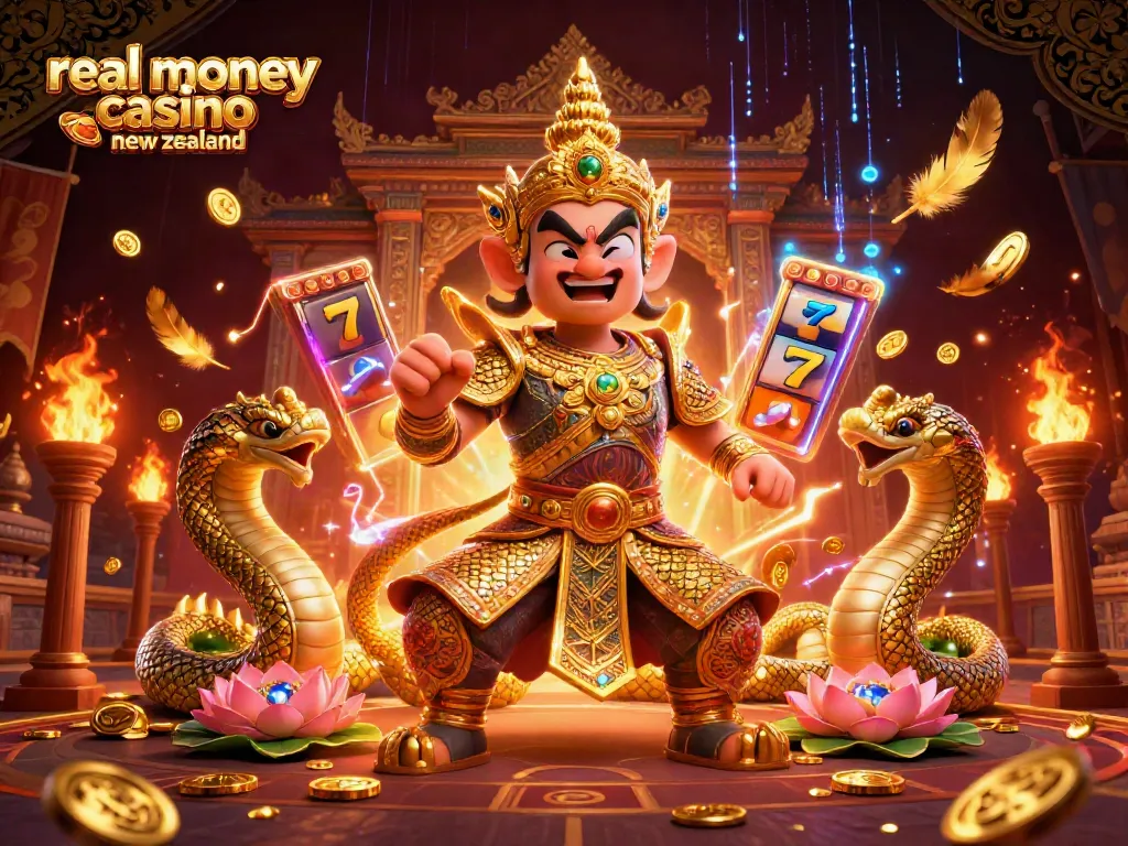 Engage in the vibrant atmosphere of a real money casino in New Zealand with an action-packed 3D illustration.