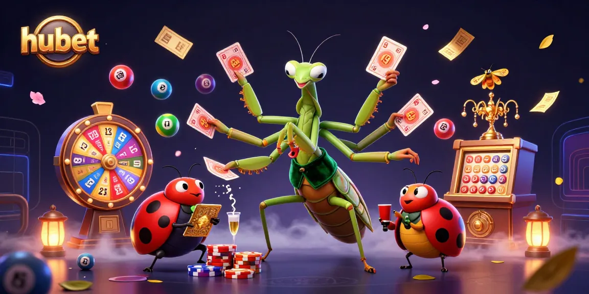 Engage in thrilling games at hubet with dynamic lottery balls, a vibrant prize wheel, and charming characters.