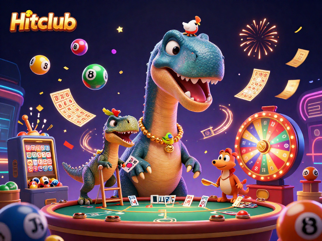 Hitclub features an exciting scene with a playful brontosaurus and raptor sharing thrilling gambling moments