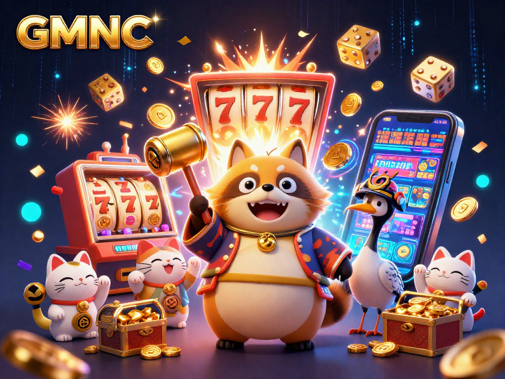 Spin and win big with GMNC in this vibrant 3D casino illustration featuring luck and excitement!