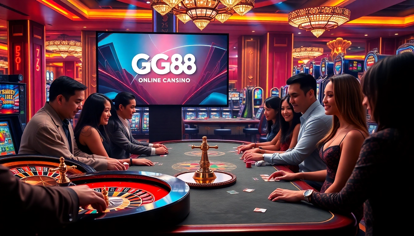 Experience the thrill at GG88, where players are engaged in dynamic casino activities with exciting games and vibrant visuals.