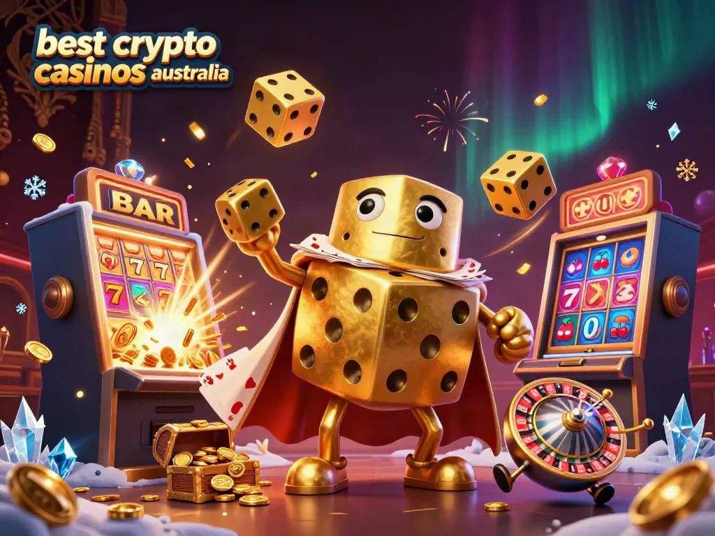 Explore the best crypto casinos in Australia with vibrant, dynamic casino-themed art